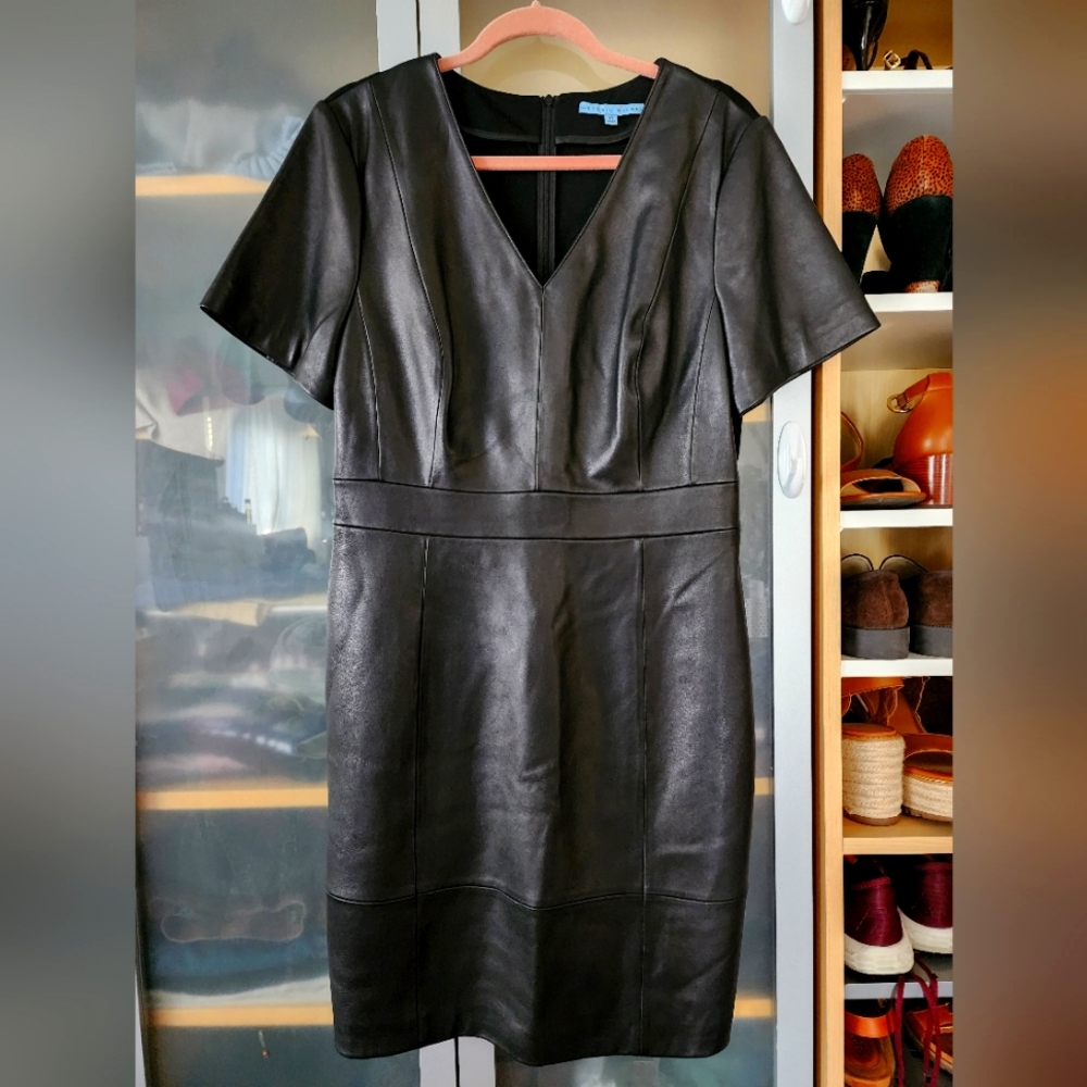 Antonio Melani Black leather front knit dress